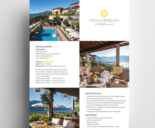 Frontseite des FactSheets für VillaOrselina