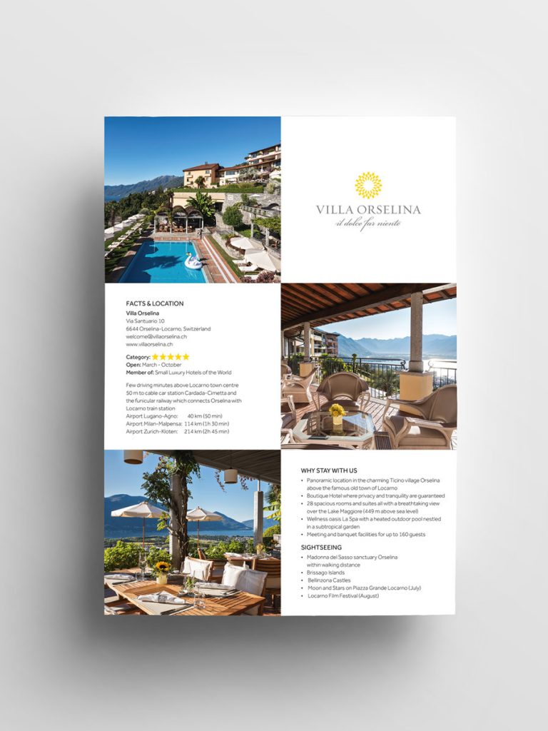 Frontseite des FactSheets für VillaOrselina