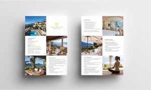 Vorder- und Rückseite des FactSheets für die Villa Orselina in Locarno, Schweiz.