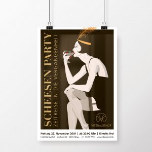 Poster zur Bewerbung der Scheesenparty 2019, Motiv: Frau im 20er Jahre-Stil