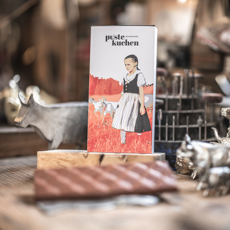 Verpackung für die Schokoladentafeln von Pustekuchen