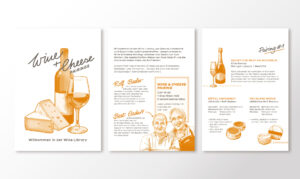 Illustrationen und Layout für eine Wine & Cheese-Karte