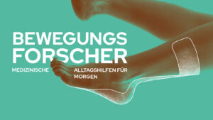 KeyVisual für Bewegungsforscher Beinen, einer Hand und dem Titel des Projekts